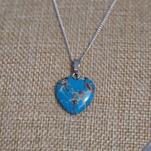 Boutique Faux Marbled Turquoise Heart Pendant Necklace ~ Romantic Gift